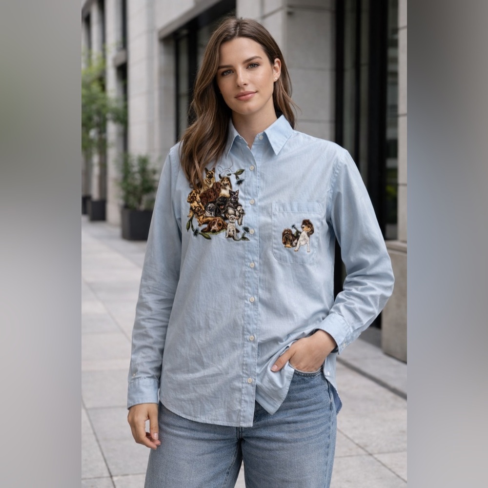 Light Blue women’s Shirt with Animal Print Doodle collection B22